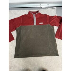 Columbia Fleece Jacket Mens XL Green Red Colorblock Snap Pullover Outdoor Warm